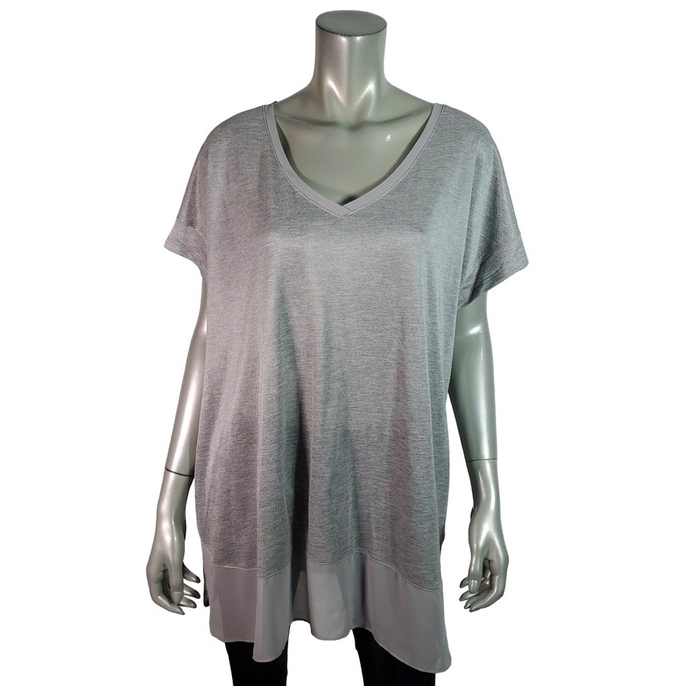 Lane Bryant Top Plus Size 18/20 Tunic‎ Chiffon Hem Stretch Short Sleeve Gray